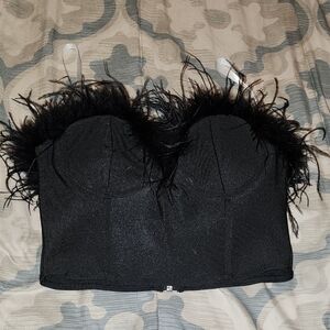 Superdown Black Feather Trim Top